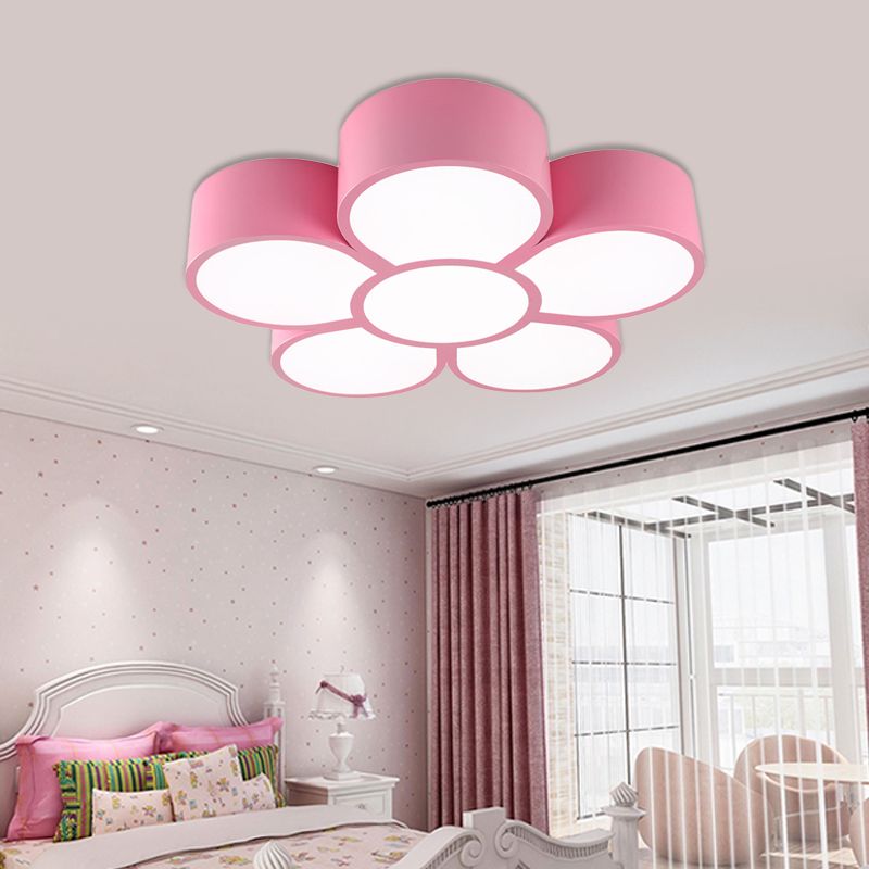 Yellow/Red/Pink Floral Ceiling Lighting Kids Style Acrylic LED Flush Mount Fixture for Living Room