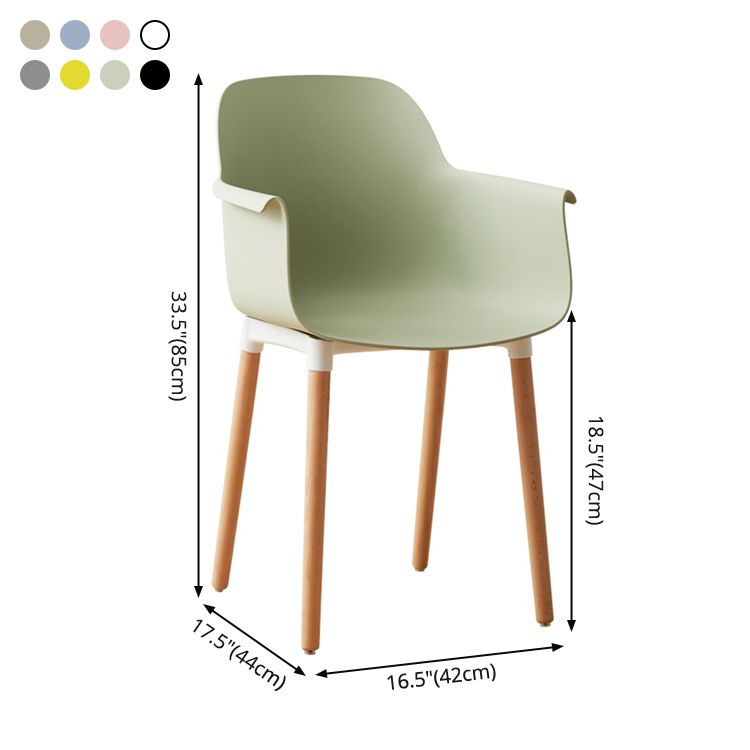 Scandinavian Dining Arm Chairs Plastic Armchairs with Wood Legs (Set of 4)