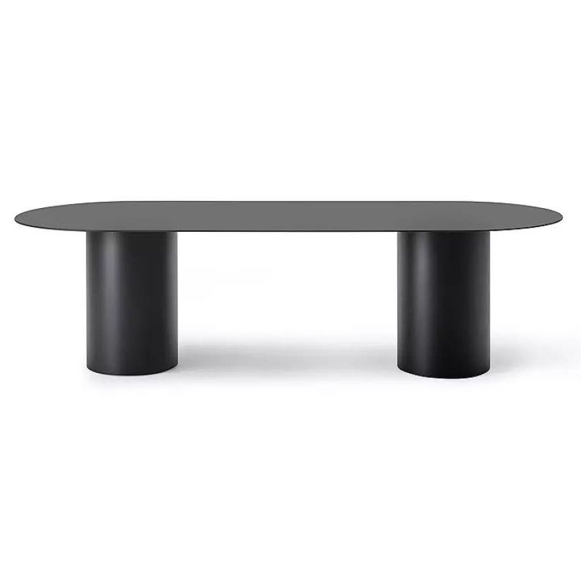 Minimalist Solid Wood Standard Dining Table Oval Kitchen Dining Table with Double Pedestal Base