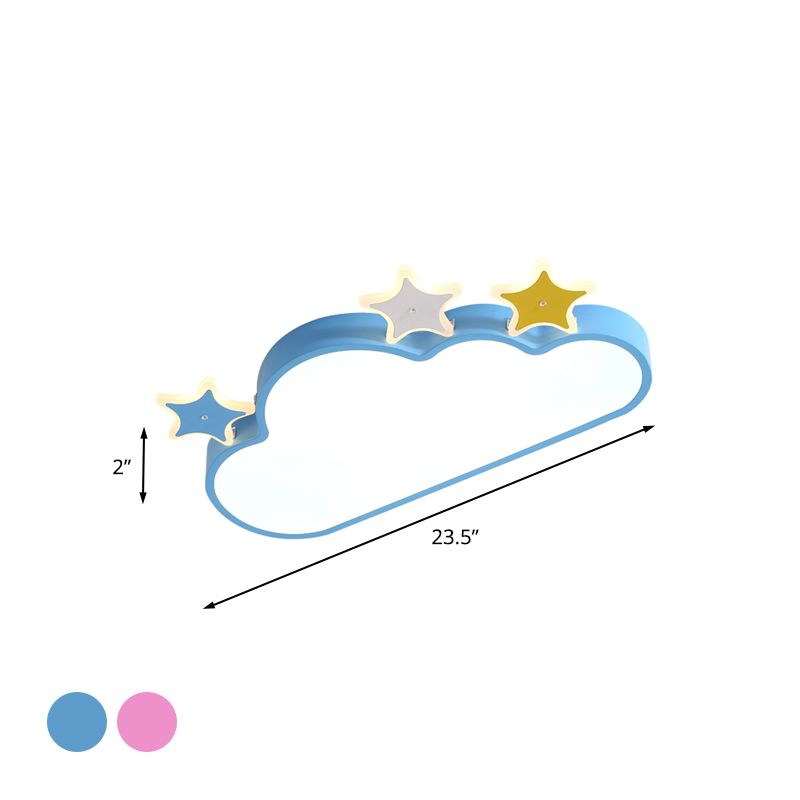 Cloud-with-Star Iron Flushmount Lighting Cartoon Pink/Blue LED Ceiling Flush Light for Children Room