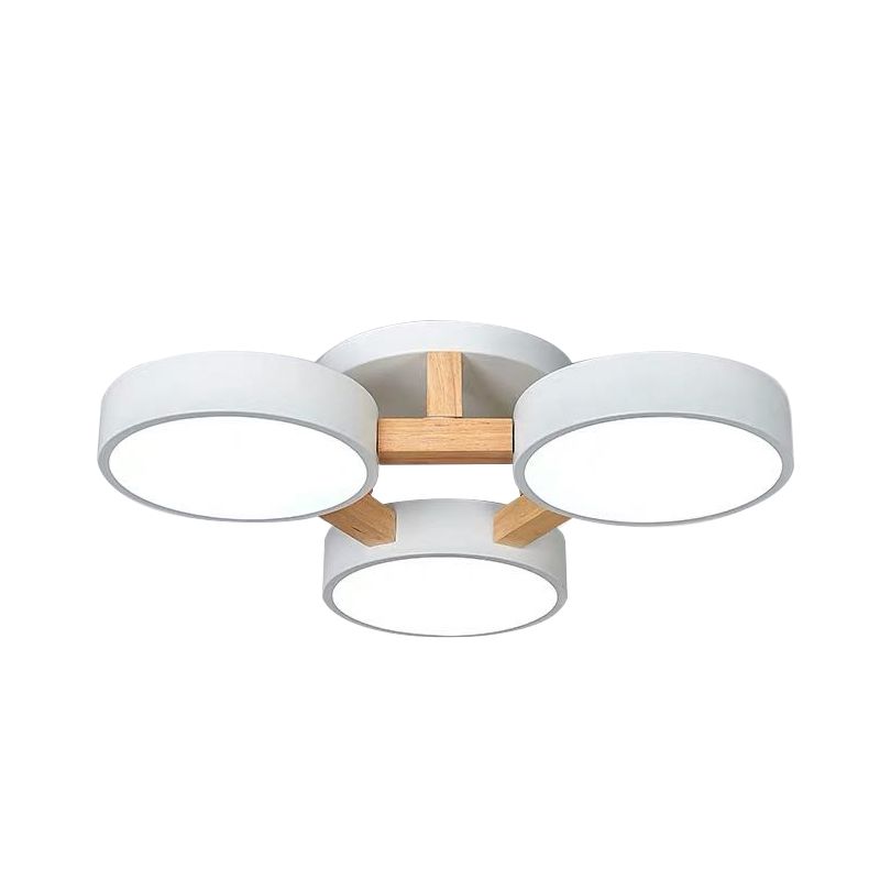 Macaron Tambor Sombra Lámpara Techo Acrílico 3/4/5 Cabezales Verde/Gris/Blanco Led Semi-Luz de techo para dormitorio