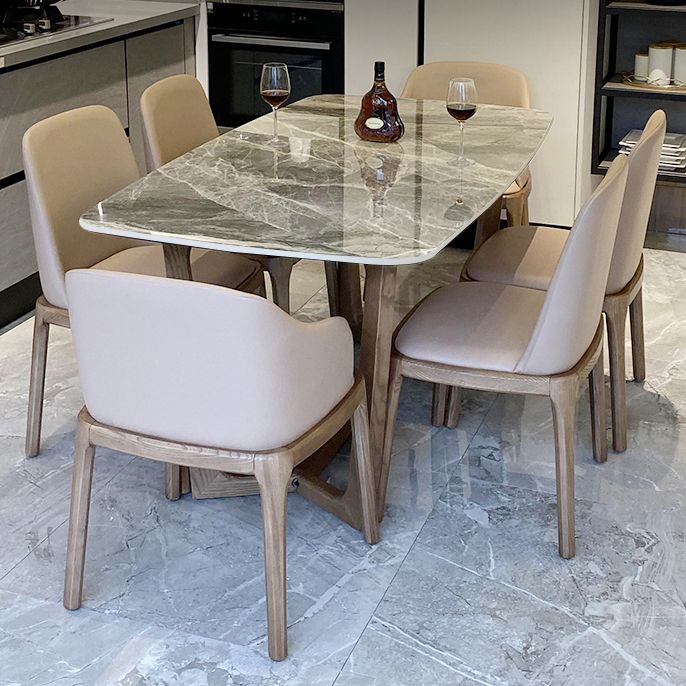 Minimalist Style Table Set with Sintered Stone Table and Upholstered Chairs