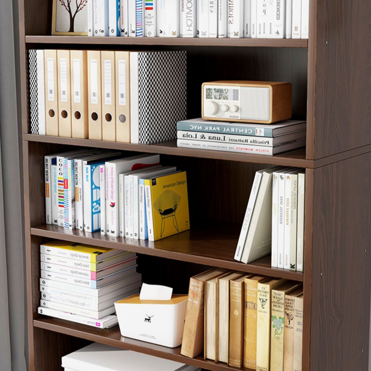 Closed Back Modern Style Bookshelf Wood Bookcase for Home Office