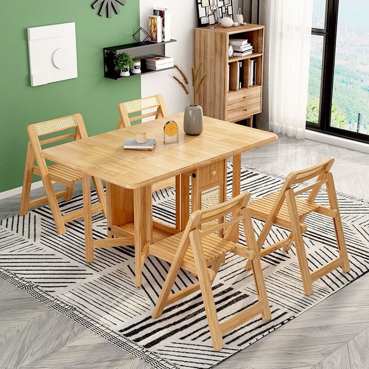 Mid-Century Dining Table Rectangle Solid Wood Drop-Leaf Dining Table for Home Use