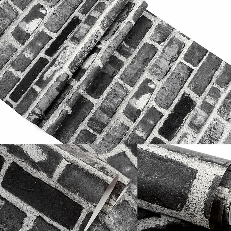 Industrial Brick Wallpaper Roll Dark Color Dining Room Wall Decor, 33' L x 20.5" W