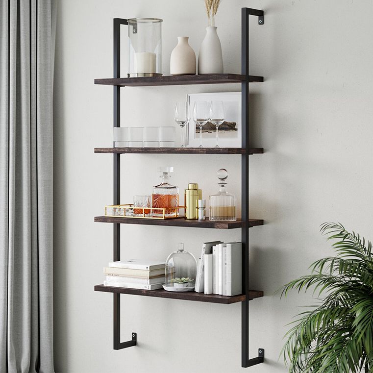 Contemporary Metal Frame Bookcase Wall Mounted Closed Back Bookshelf for Home Office