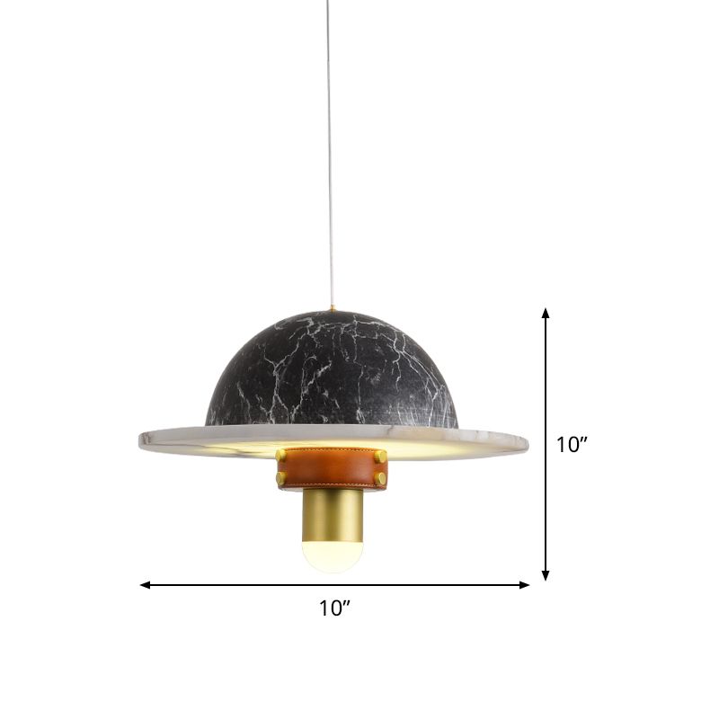 Light plafond suspendu de marbre en forme de dirigeant en forme de dirigeable noir pour chambre à coucher