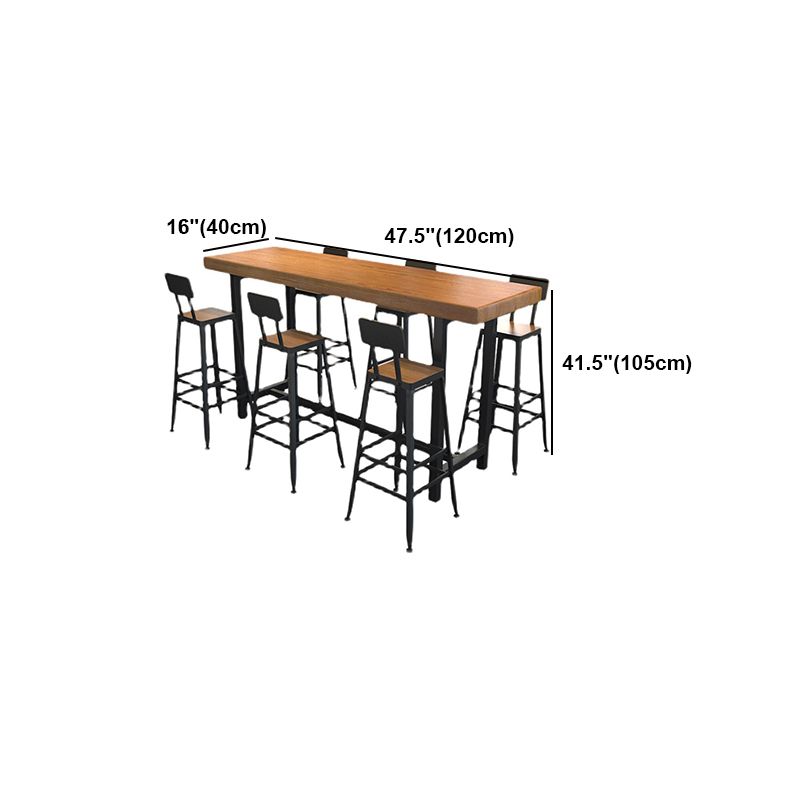 Brown Modern Style Bar Table Solid Wood and Metal with Footrest Coffee Shop Table
