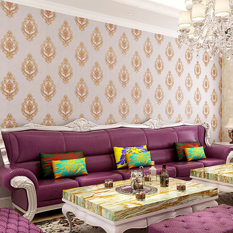 Vinyl Victorian Damask Wallpaper 33' x 20.5" Classic Non-Pasted Floral Wall Decor