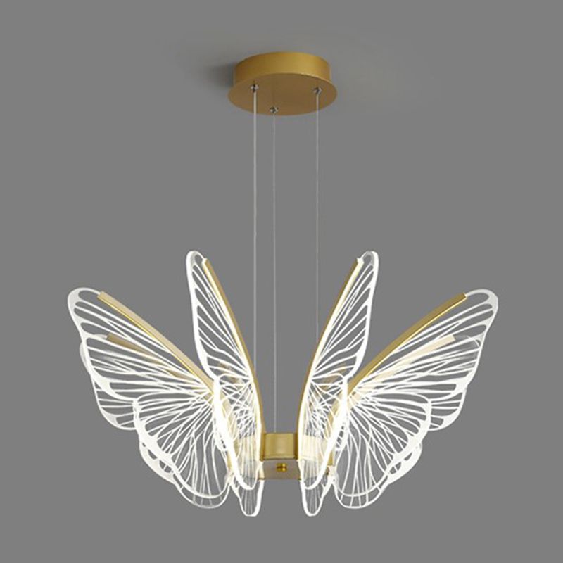 Butterfly Shape Metal Hanging Light Modern Style Multi Lights Cluster Pendant in Gold