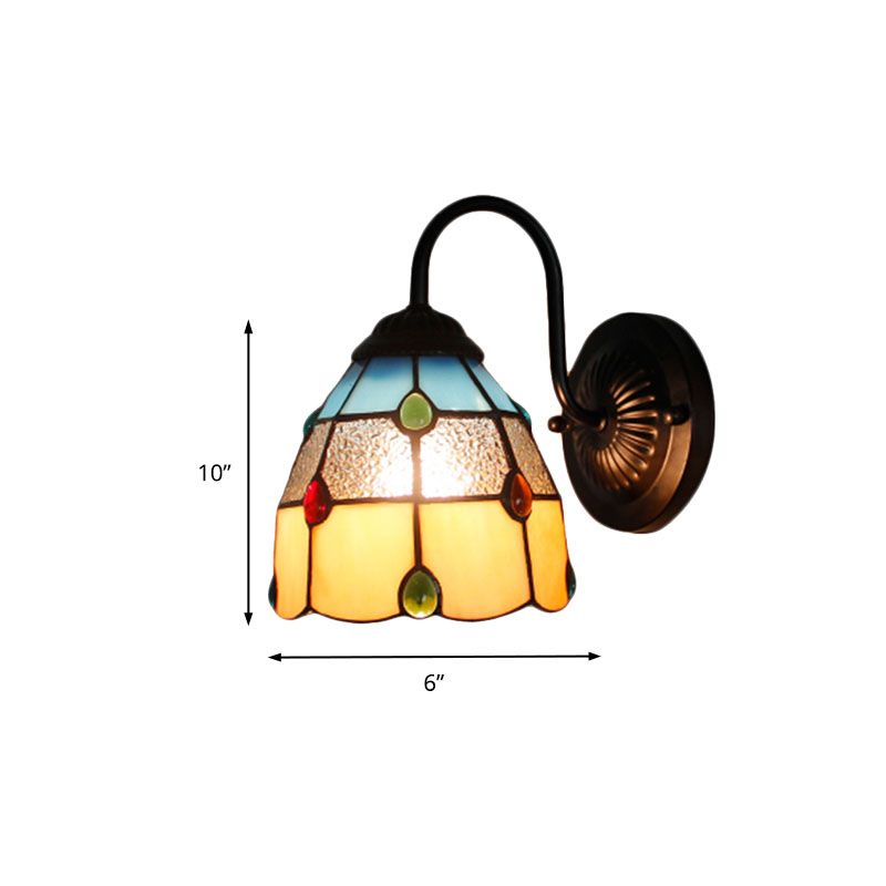Tiffany Dome Wall Light Fixture 1 Head Yellow-Blue Glass Sconce Light with Agate Decoration