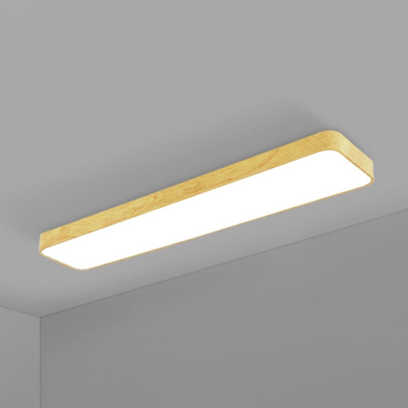 Light-Wood Grain Rectangle Flush Lamp Minimalistic LED Aluminum Flush Mount Ceiling Light