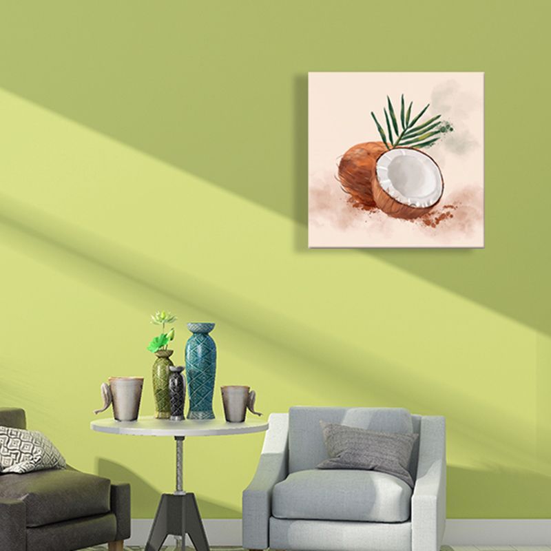 Childrens Art Coconut Painting Canvas Made Textured Brown Wall Decor for Kitchen