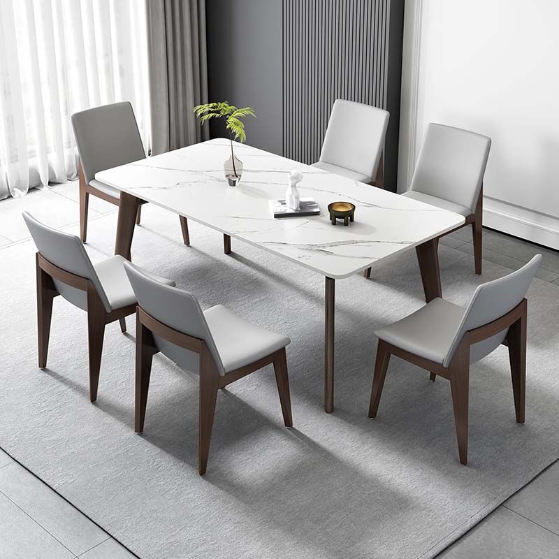 Stone Top Table with Ash Wood Frame Mid-Century Rectangle Dining Table