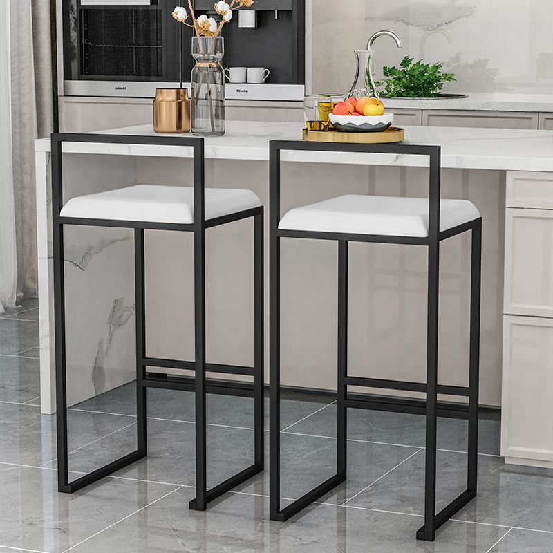 Modern Backrest Armless Counter Stool Iron Kitchen Bar Stool with Velvet Cushion and Pedal
