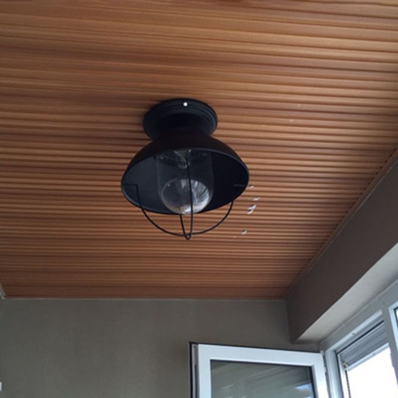 Lampada da incasso nera industriale a 1 testa montata a soffitto per esterni