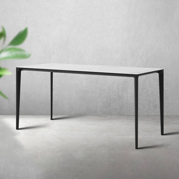 Rectangle Contemporary Dining Room Table Sintered Stone Table with 4 Black Legs