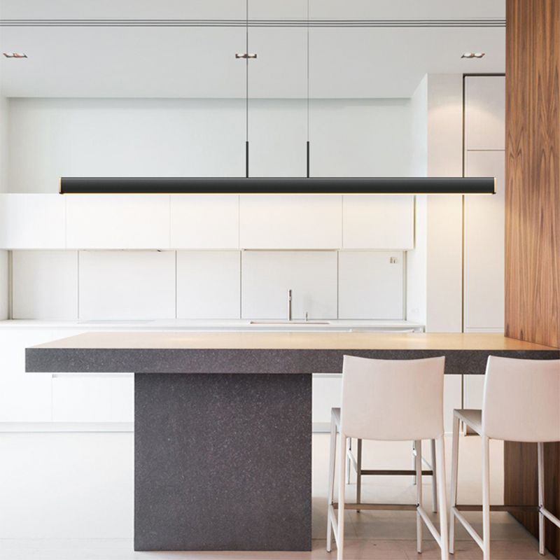 Linear Contemporary Style Island Light Long Strip Kitchen Bar Lighting Fixture in Black