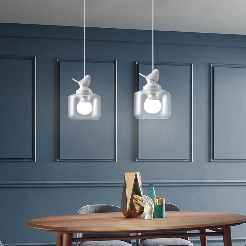 Glasförmige transparente Glashängele hängendes Licht nordische Einfachheit Schlafzimmer Beleuchtung Anhänger mit Harz Vogeldekoration