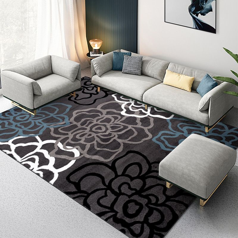 Black Abstract Striped Rug Polyester Modern Rug Stain Resistant Rug for Living Room