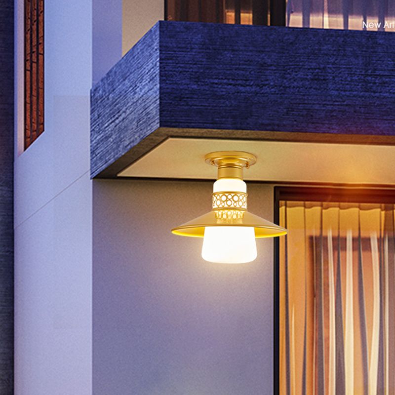Cilindrische inbouwlamp Traditionele 1-lichts close-to-plafondlamp met glazen kap
