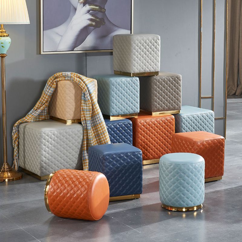 Glam Pouf Ottoman Faux Leather Upholstered Square Ottoman with Metal Legs