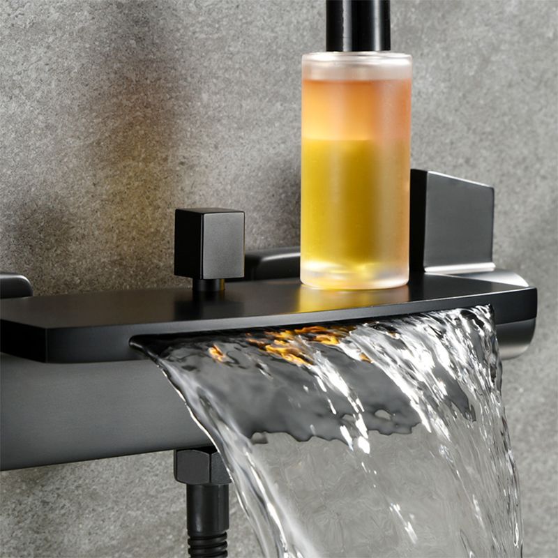 Wall Mounted Metal Tub Filler Low Arc Waterfall Double Handles Tub Faucet Trim