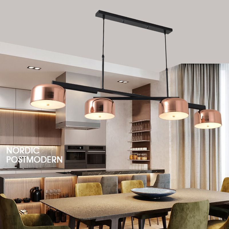 Drum Metal Island Lighting Fixture Luz de colgante de isla negra de estilo moderno para comedor