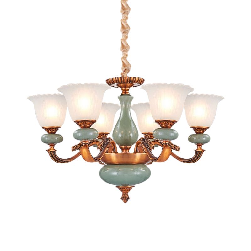 Vintage stijl bloemenvormige hangende kroonluchter 6/8-bulb crème glasveringverlichting in bruin