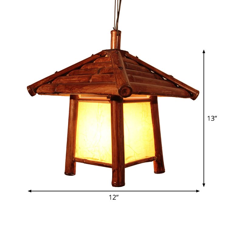 1 Bulb Restaurant Ceiling Light Asian Brown Pendant Lighting Fixture with Tower Wood Shade