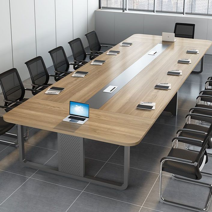 Modern Manufactured Wood Office Desk Rectangular Desk with Metal Pedestal