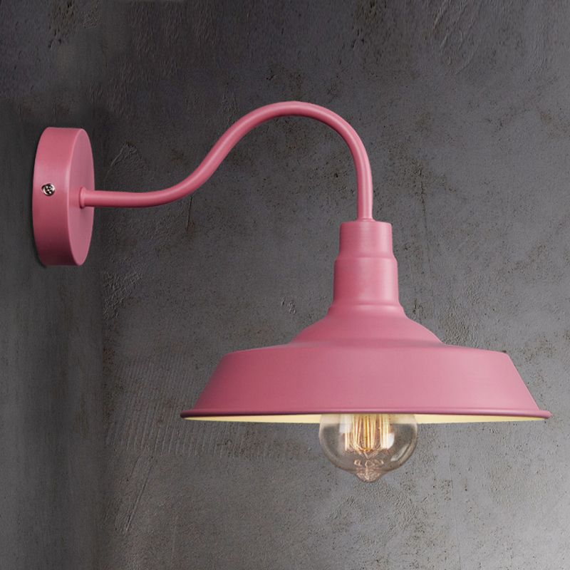 Lámpara de apliques de pared de granero con estilo industrial 1 iluminación de pared de apliques metálico de bombilla con brazo de cuello de cisne en azul/rosa, 10 "/14" de ancho