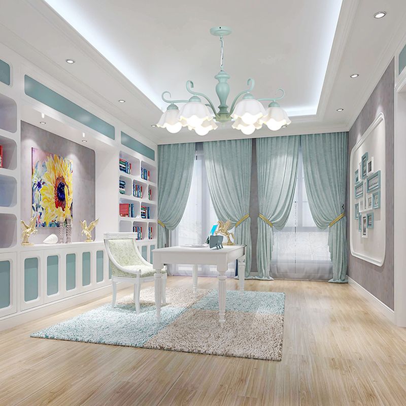 Ceramic Flower Chandelier Pendant Light Nordic Style Hanging Chandelier in Green