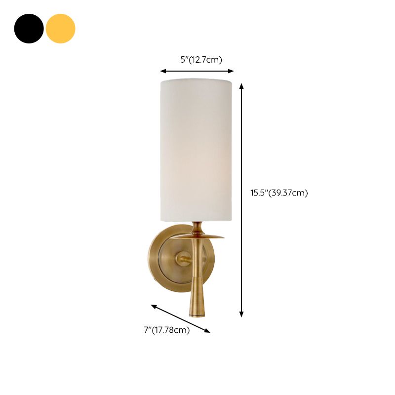 Modern Metal Wall Sconce Cylinder Shape Wall Light with Fabric Shade for Living Room