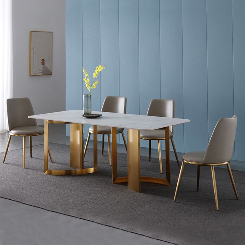 Glam White and Gold Dinette Set 1/4/5/7 Pieces Double Pedestal Dining Table Set