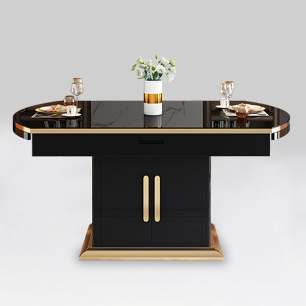 Modern Collapsible Tempered Glass Desktop Dining Table with Lockers for Dining Room