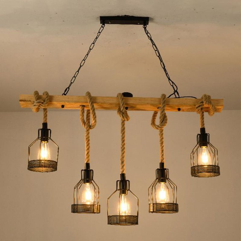 Linear Island Lighting Retro Style Wood Chandelier Lights for Bar