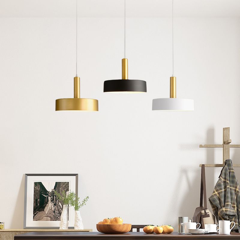 Modernist Round Multi Light Pendant Metal 3 Lights Dining Room Hanging Ceiling Lamp in White-Black-Gold