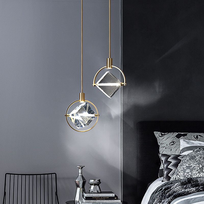 Geometrische hangende verlichtingsarmaturen Moderne gouden suspensie hanglampen met heldere kristalschaduw
