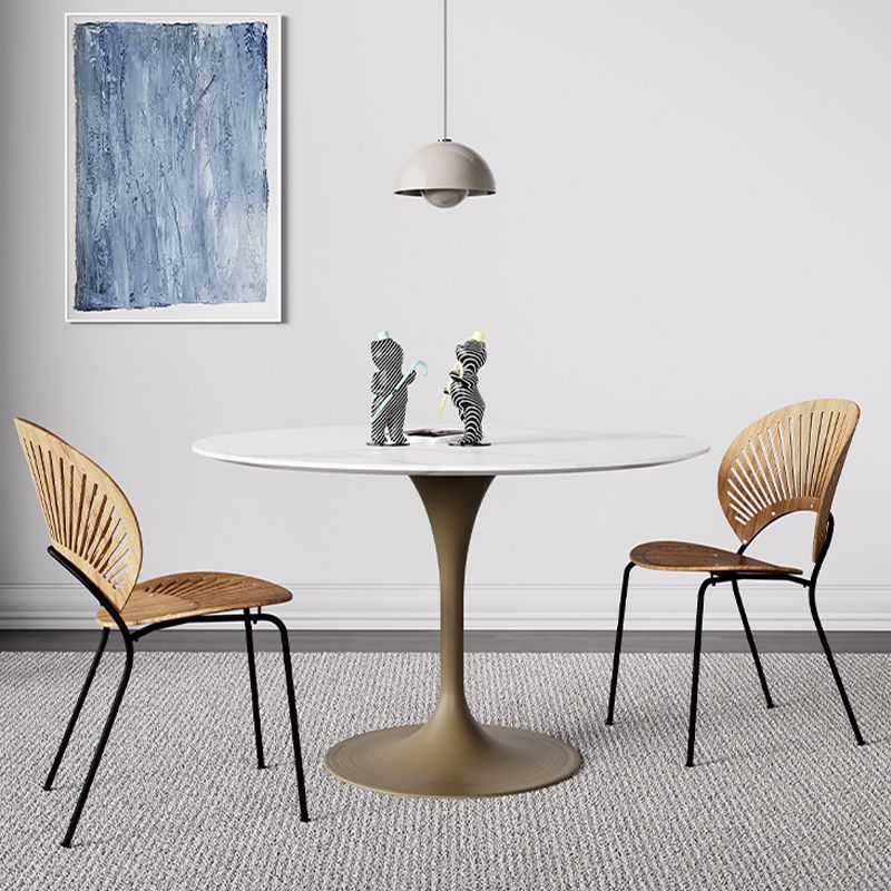 Simple Round Stone Top Dining Table Metal Base Dining Table for Living Room