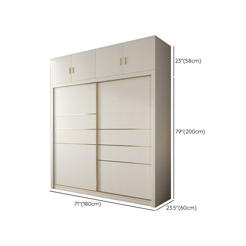 White Solid Wood Wardrobe Armoire Modern Sliding 2 Doors Wardrobe