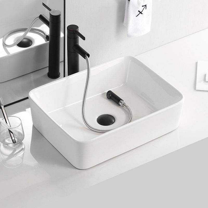 Contemporary Bathroom Sink Porcelain Solid Color Rectangular Vessel Bathroom Sink
