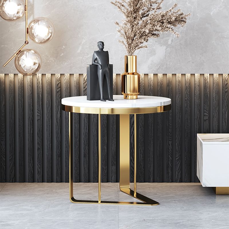 Mid-Century Round Slate Side Table Luxurious Pedestal End Table