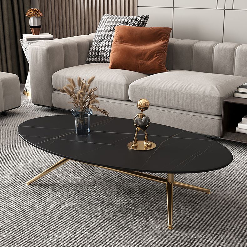 Glam Style Metal Base Cocktail Table Black and White Slate Top Coffee Table