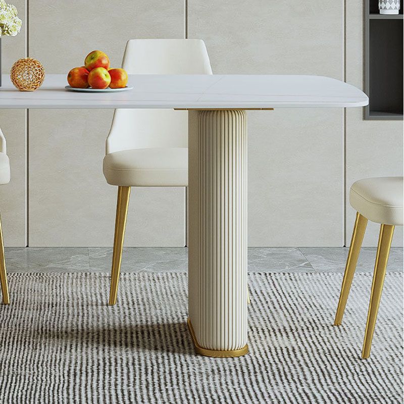 Stone Top Dining Table Contemporary Rectangle Table with Sled Base
