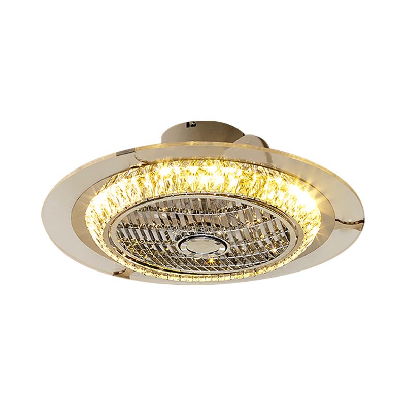 23,5 "W Circle Semi Flush Leuchte Einfachheit abgeschrub Kristall LED Chrom Hanging Lüfterbeleuchtung