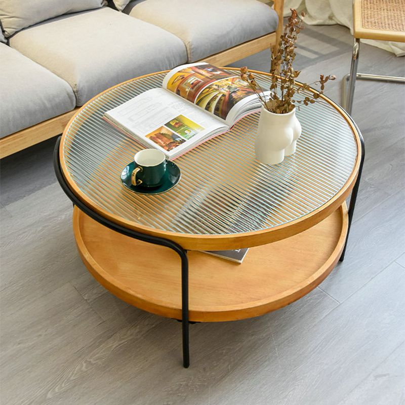 32" Wide Tropical Coffee Table Glass Storage Coffee Cocktail Table