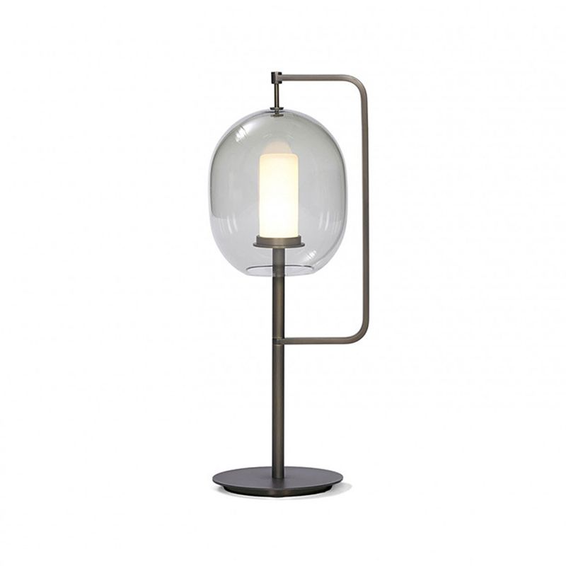 Minimal Oval Table Lamp Smoke Glass 1-Head Dining Room Nightstand Light with Right Angle Arm