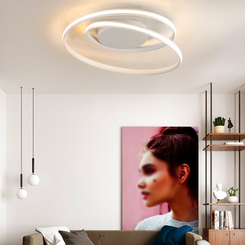 Aluminium Swirl Wave Semi Led Flush Mount Plafond Lights Modern 1 Light Semi Flush Light