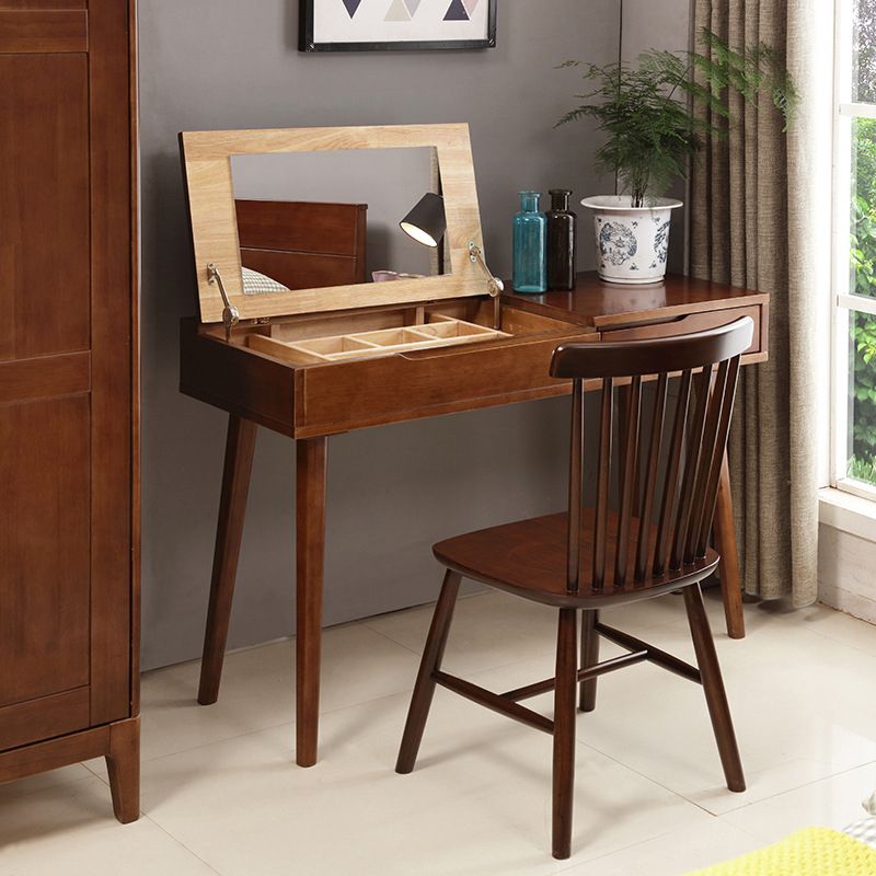 Nordic Flip-Top Vanity Dressing Table Set with Stool 1-Drawer Wood Vanity Table